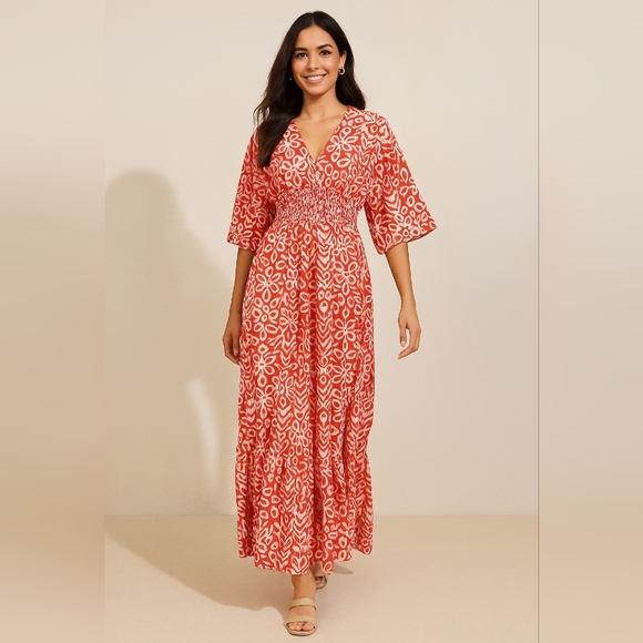 LN Women's Red Floral Maxi Dress - Picture 1 of 7